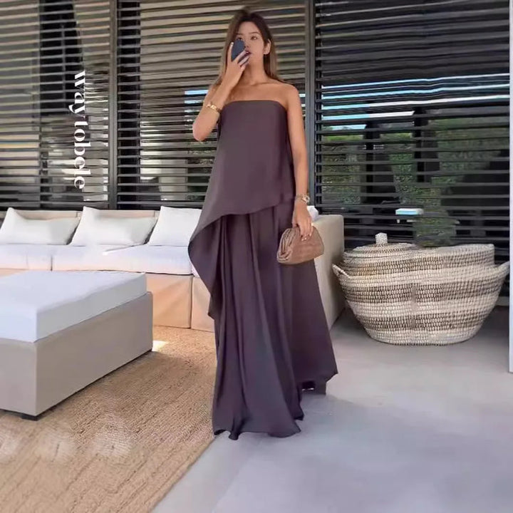 Two-Piece Off-Shoulder Blouse and Maxi Skirt Set for Women – Jolina-XS-State of Style
