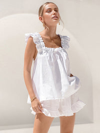 Two-piece ruffle pyjama set for summer – Nia-White-S-State of Style