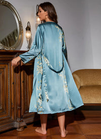 Two-piece satin dress-kimono set for women – Livia-Green-S-State of Style