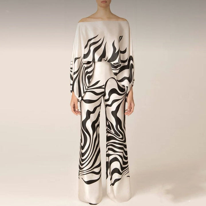 Two-Piece Satin Set with Pattern – Selena-Black-S-State of Style