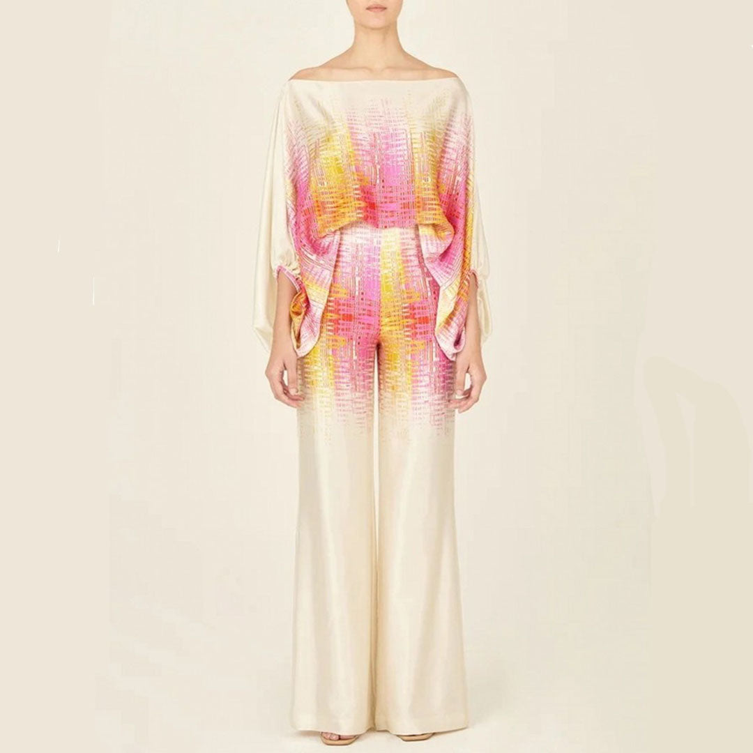 Two-Piece Satin Set with Pattern – Selena-Pink-S-State of Style