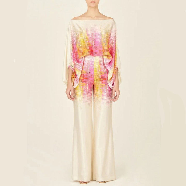 Two-Piece Satin Set with Pattern – Selena-Pink-S-State of Style