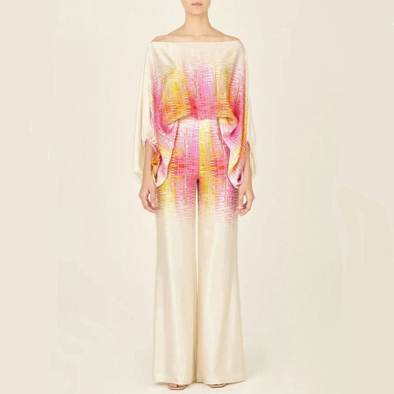 Two-Piece Satin Set with Pattern – Selena-Pink-S-State of Style