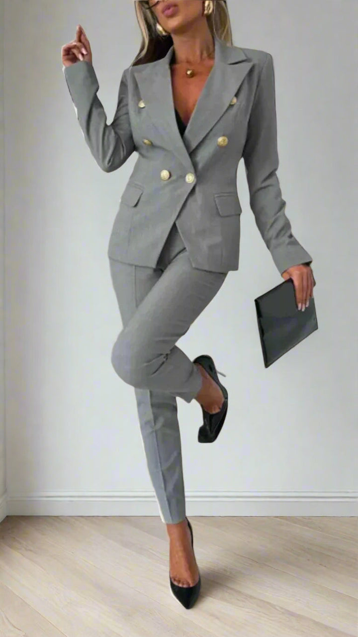 Two-Piece Set for Women – Top and Trousers in Modern Look – Soraya-Grey-S-State of Style