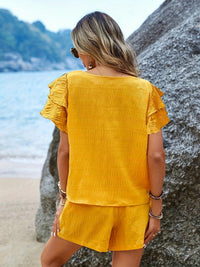 Two-Piece Set with Flared Sleeves and Loose Fitting Shorts – Livana-Blue-S-State of Style