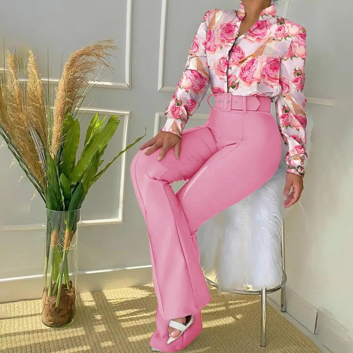 Two-Piece Set with Pants and Blouse - Livia-Pink-XS-State of Style