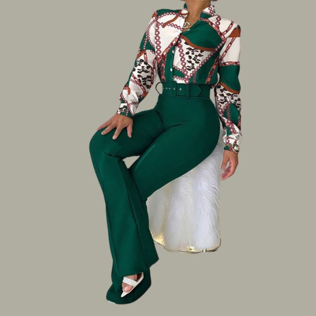 Two-Piece Set with Trousers and Blouse - Livia-Green-XS-State of Style