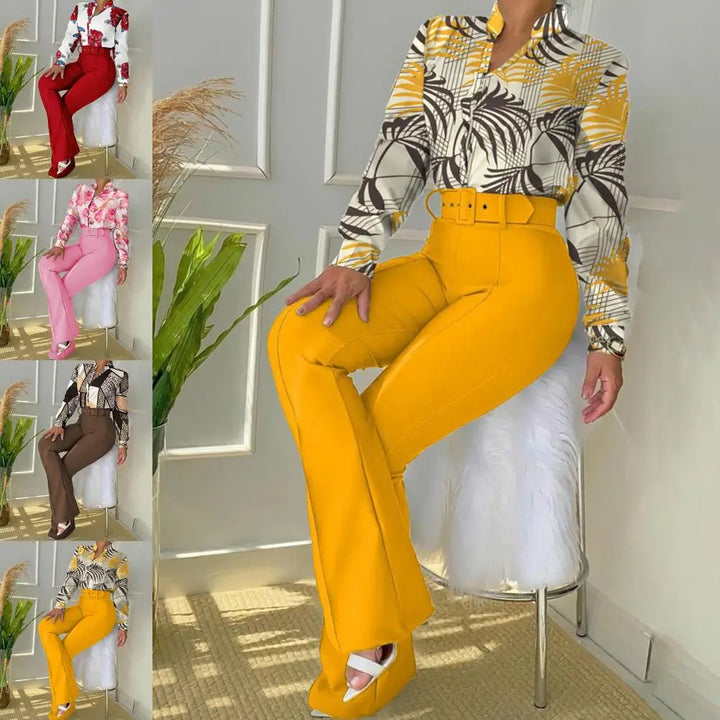 Two-Piece Set with Trousers and Blouse - Livia-Red-XS-State of Style