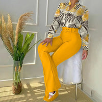 Two-Piece Set with Trousers and Blouse - Livia-Yellow-XS-State of Style