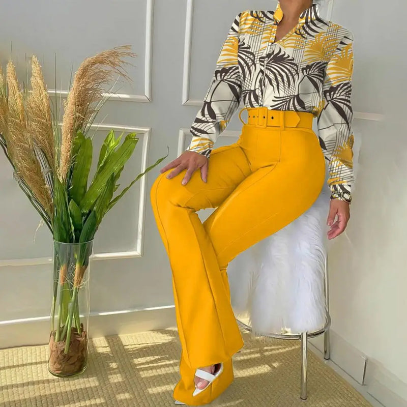 Two-Piece Set with Trousers and Blouse - Livia-Yellow-XS-State of Style