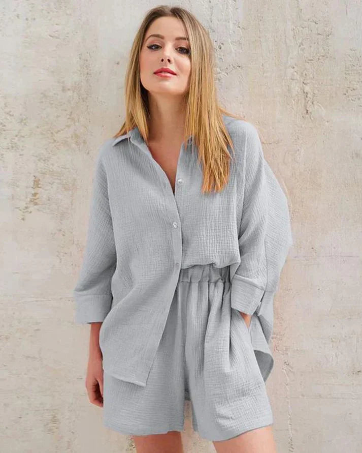 Two-piece summer combo with structure for women – Tabea-Gray-S-State of Style