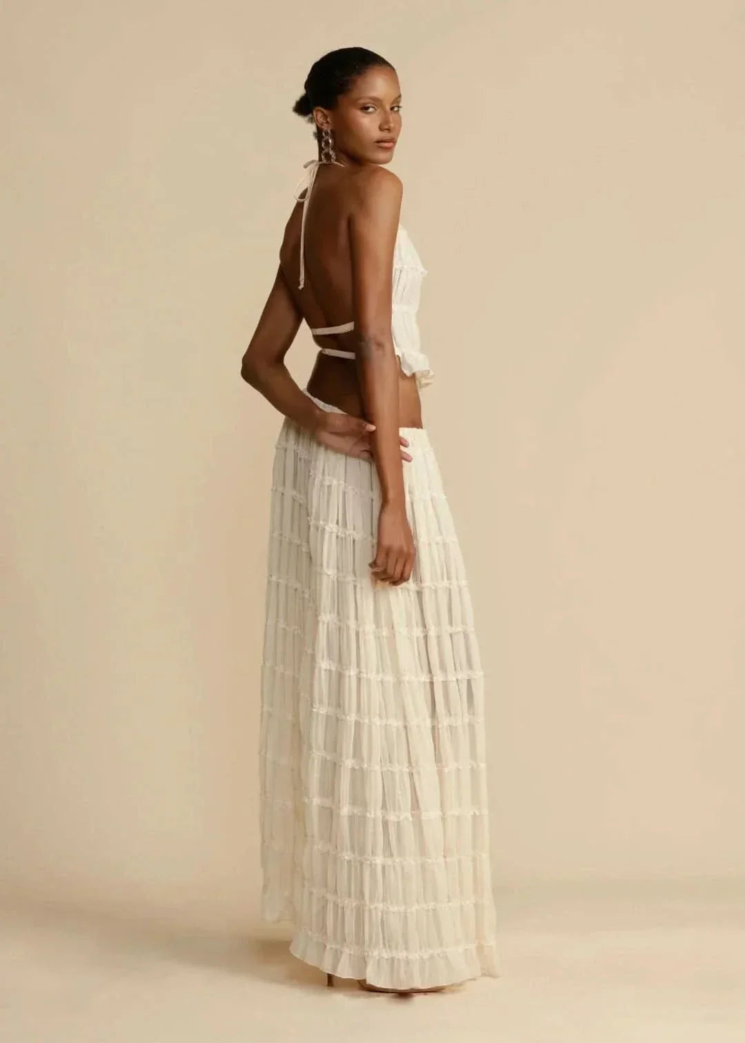 Two-piece summer outfit for women with boho skirt and off-the-shoulder top – Alina-White-S-State of Style