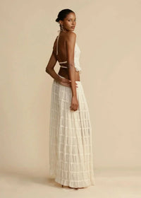 Two-piece summer outfit for women with boho skirt and off-the-shoulder top – Alina-White-S-State of Style