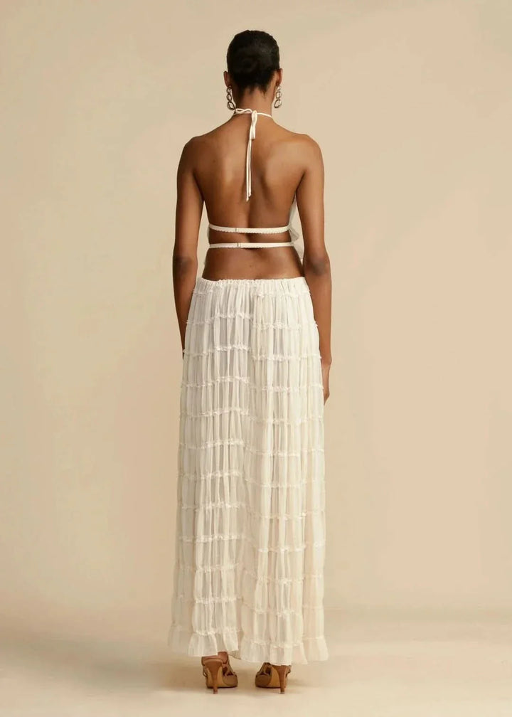Two-piece summer outfit for women with boho skirt and off-the-shoulder top – Alina-White-S-State of Style