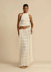 Two-piece summer outfit for women with boho skirt and off-the-shoulder top – Alina-White-S-State of Style