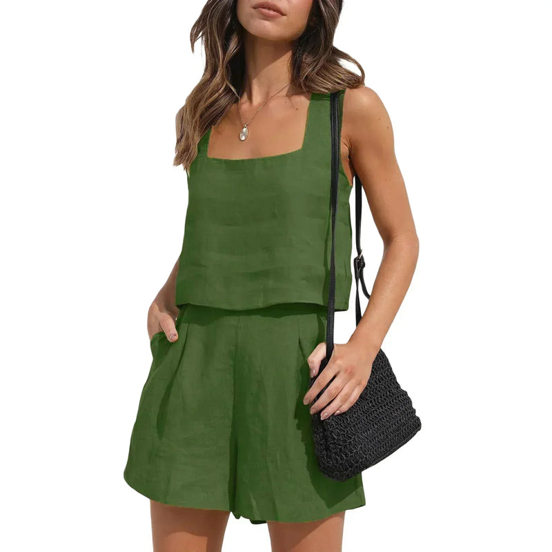 Two-piece summer outfit with style – Emilia-Dark green-S-State of Style