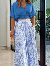 Two-Piece Summer Set with Loose Blouse and Wide Trousers – Élise-Blue-S-State of Style