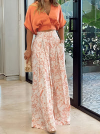 Two-Piece Summer Set with Loose Blouse and Wide Trousers – Élise-Orange-S-State of Style