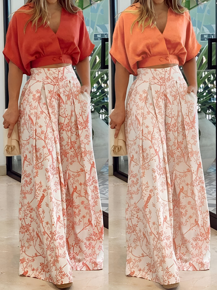 Two-Piece Summer Set with Loose Blouse and Wide Trousers – Élise-Orange-S-State of Style