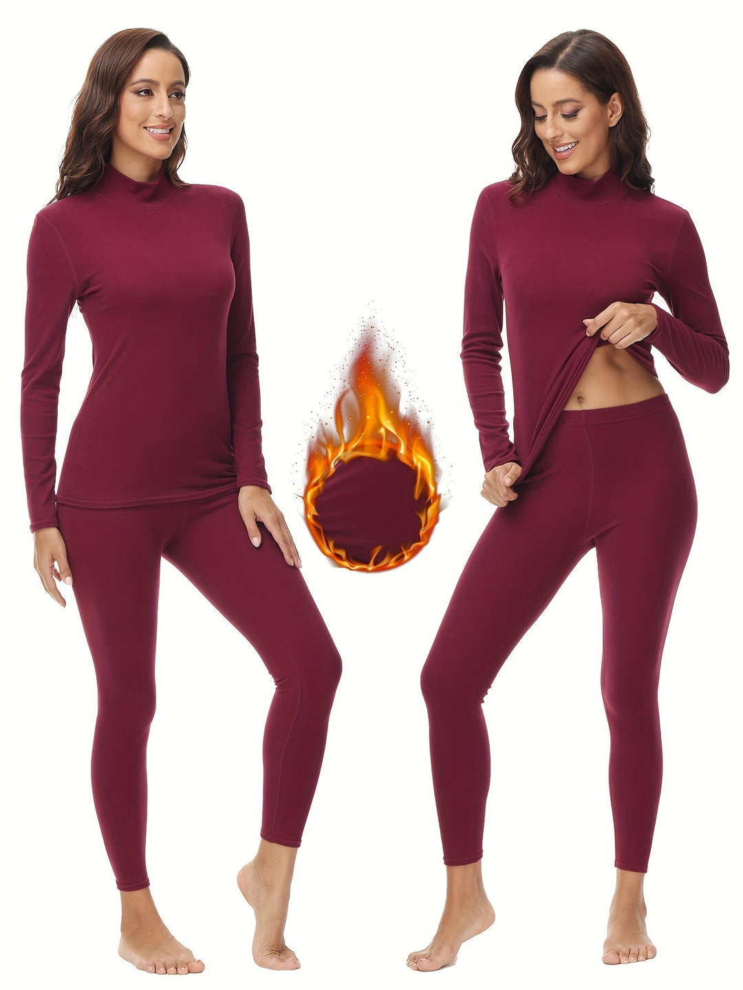 Two-Piece Thermal Set for the Cold Winter Months - Serena-Bordeaux Red-XS-State of Style