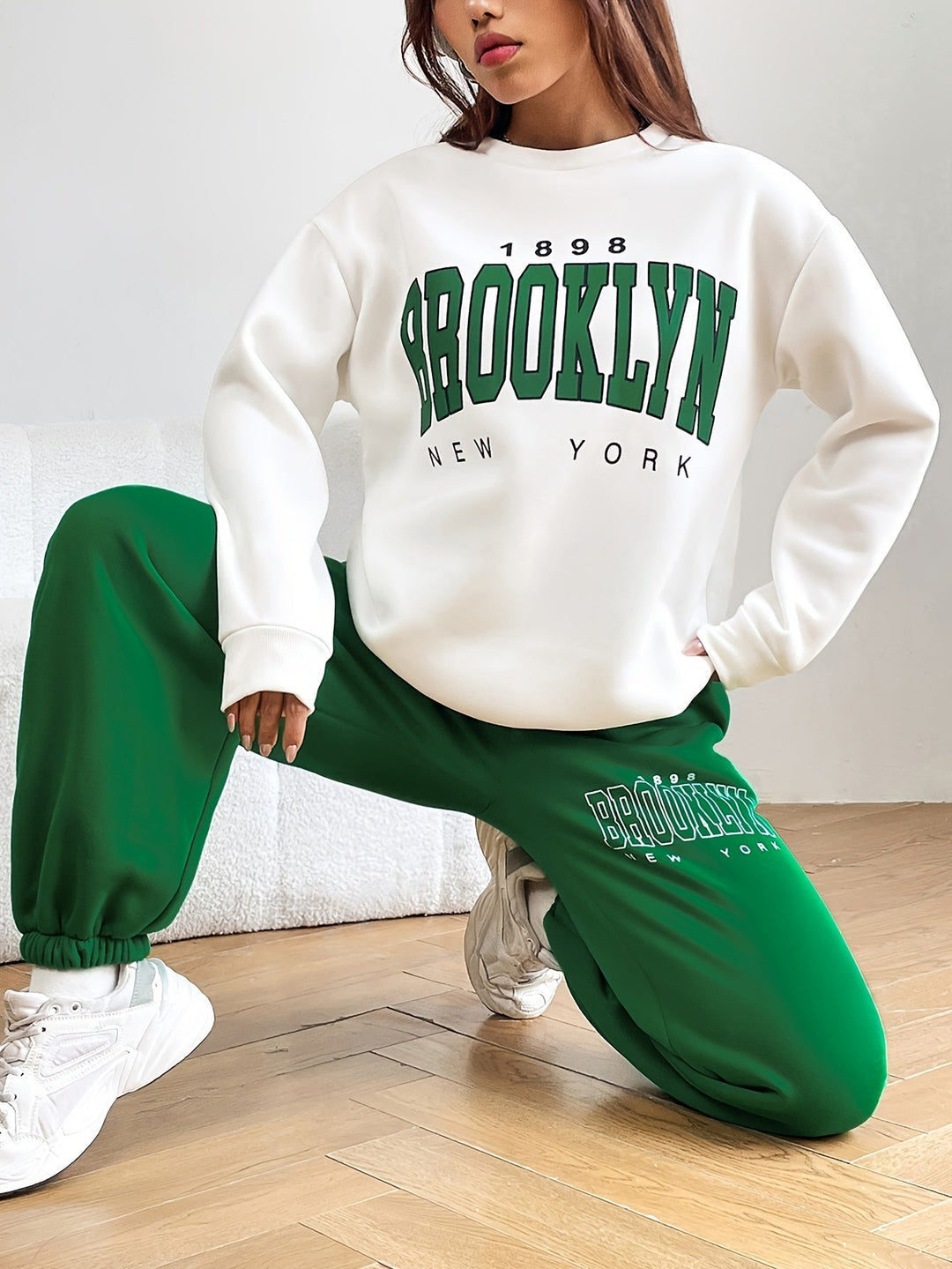Two-Piece Tracksuit with Trendy Letter Print - Isabelle-Green-S-State of Style