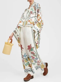 Two-piece Women's Linen Streetwear Set with Ethno Print – Samira-Pure white-S-State of Style