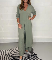 Two-piece women's set with wide trousers – Trendy & Airy – Cosima-Green-S-State of Style
