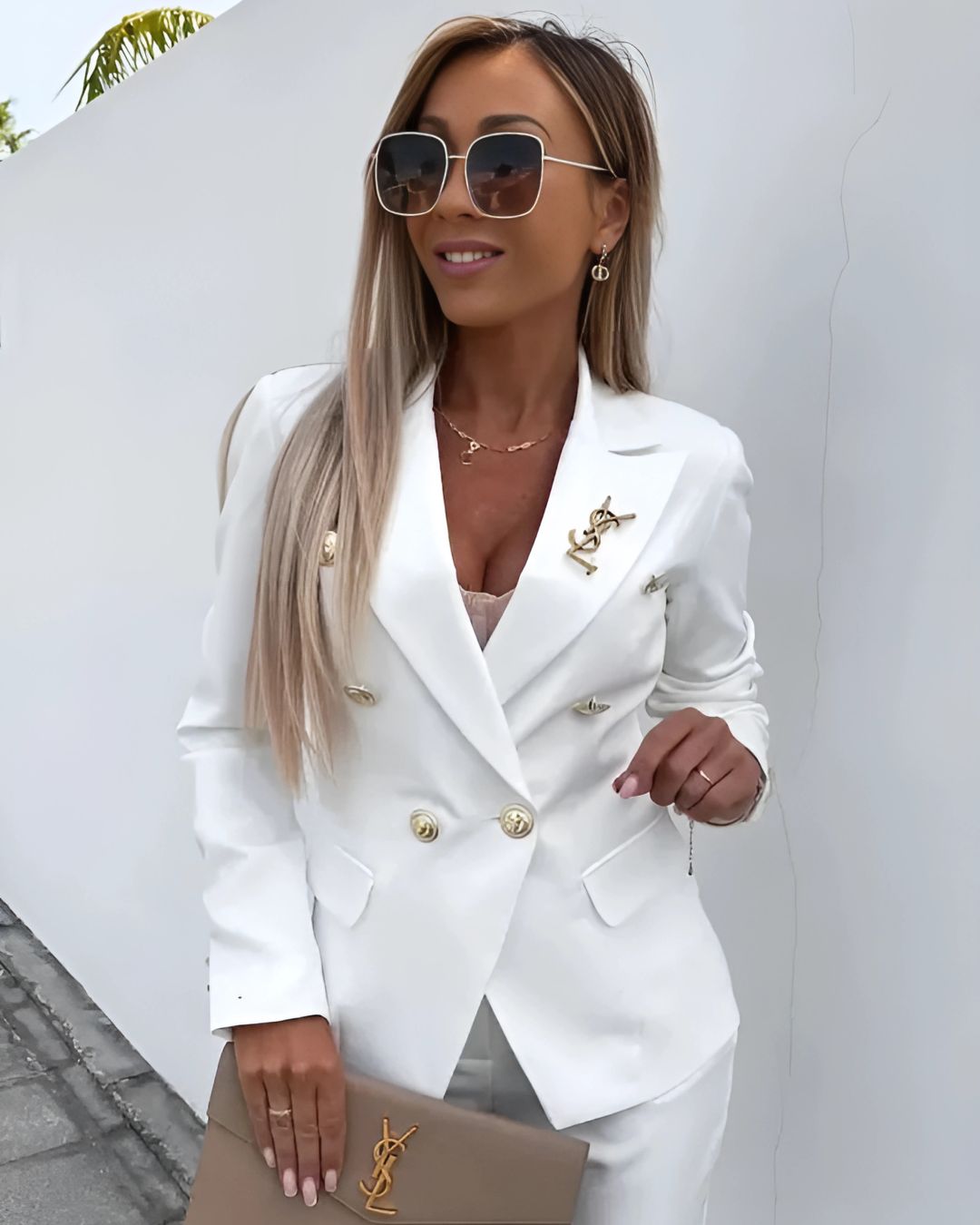 Two-piece women's slim-fit set for modern business looks – Valentina-White-S-State of Style