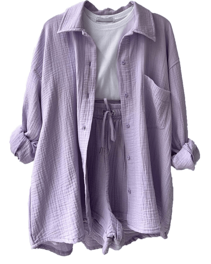 Two-piece women's summer outfit with shirt and trousers – Mila-Lavender-S-State of Style