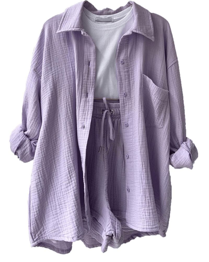Two-piece women's summer outfit with shirt and trousers – Mila-Lavender-S-State of Style