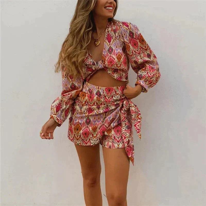 Two-piece wrap skirt set with blouse for women - Lorena-S-State of Style