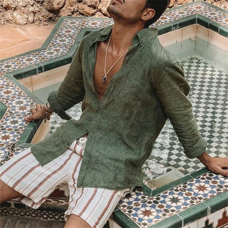 Tyler – Men’s Linen Shirt-Green-M-State of Style