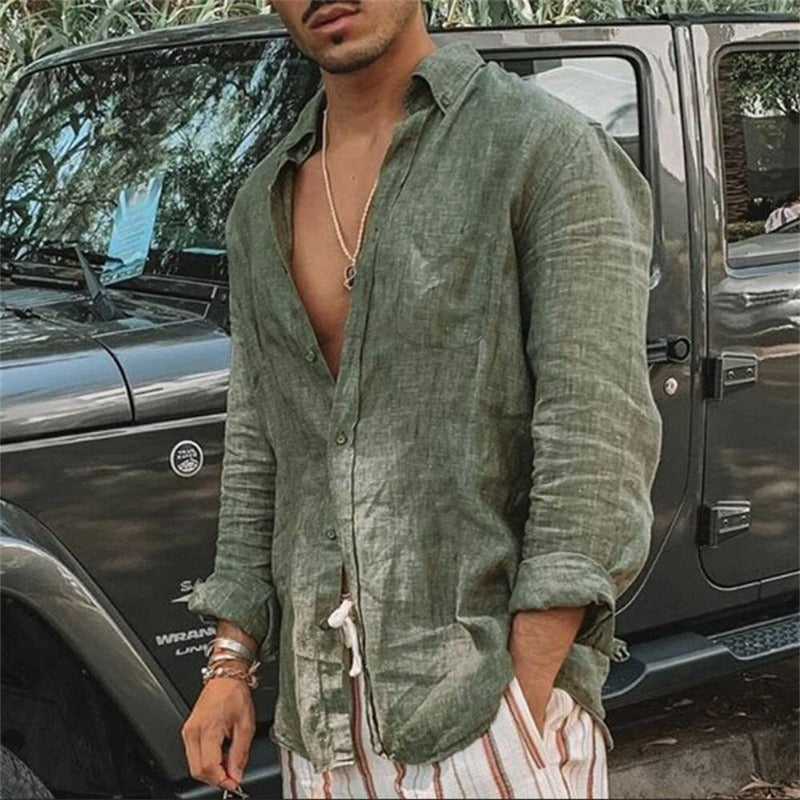 Tyler – Men’s Linen Shirt-Green-M-State of Style