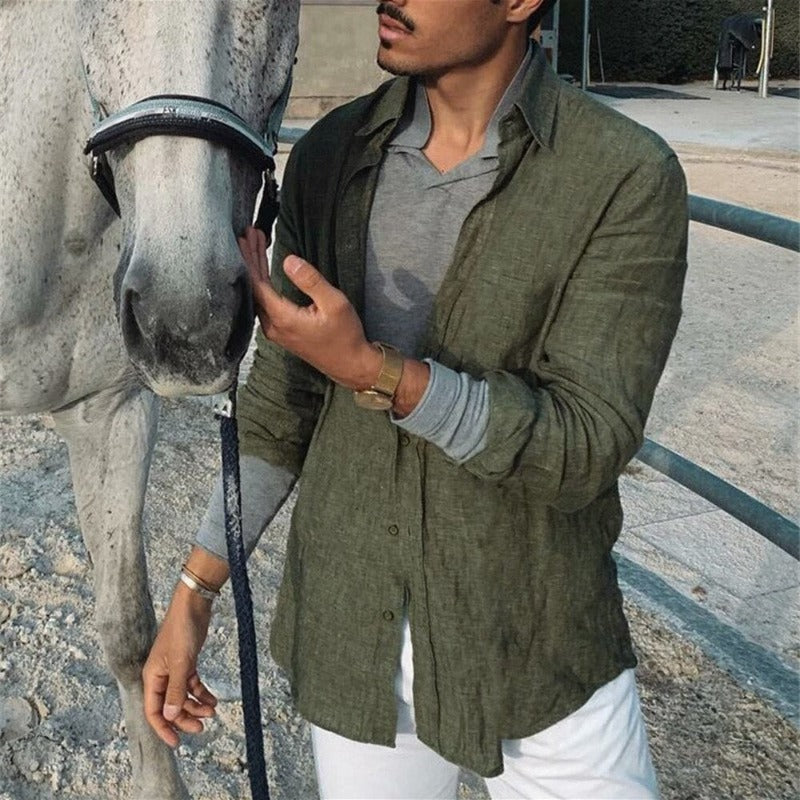 Tyler – Men’s Linen Shirt-Green-M-State of Style