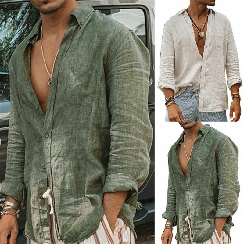 Tyler – Men’s Linen Shirt-Green-M-State of Style