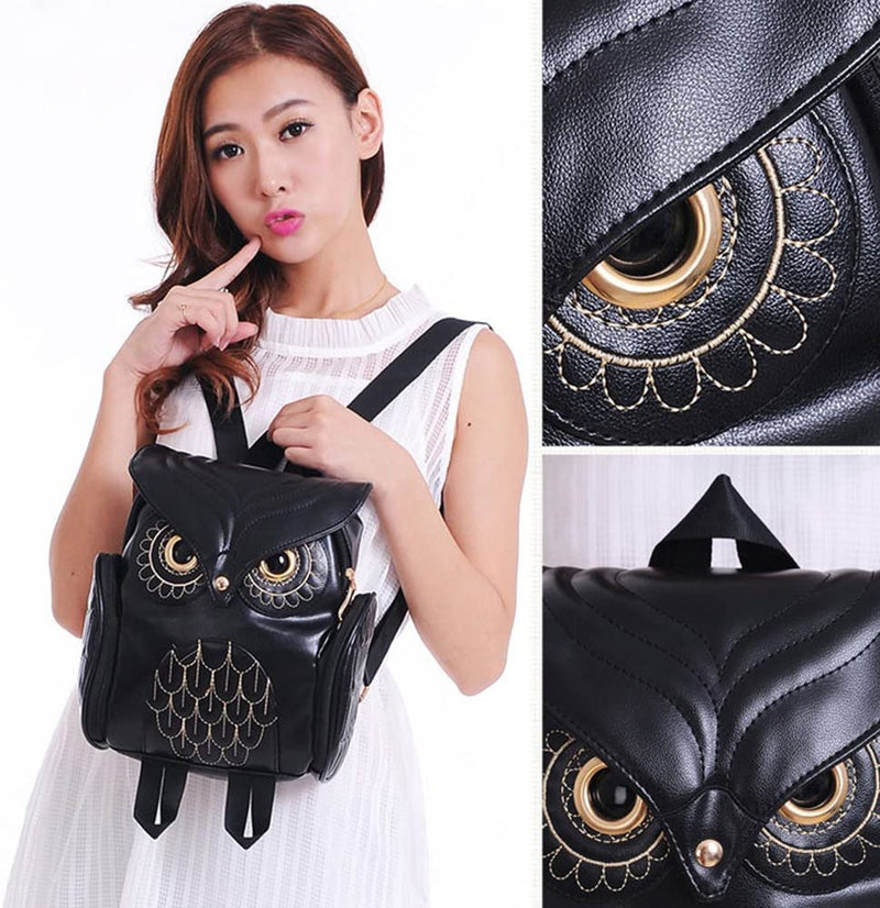 PU Leather Owl Print Backpack for Women – Multi-Pocket Design
