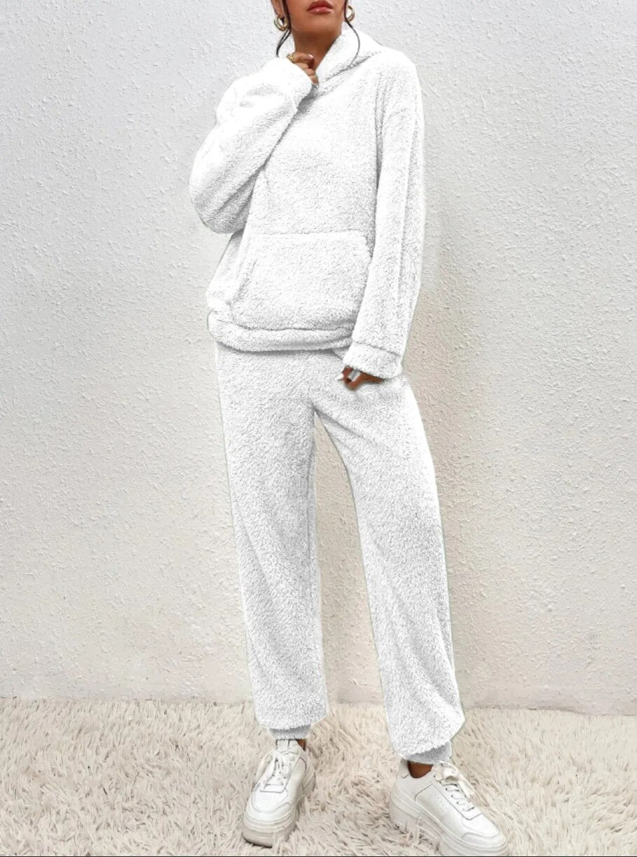Ultra-Comfortable Teddy Loungewear with Hoodie - Lana-White-XS-State of Style