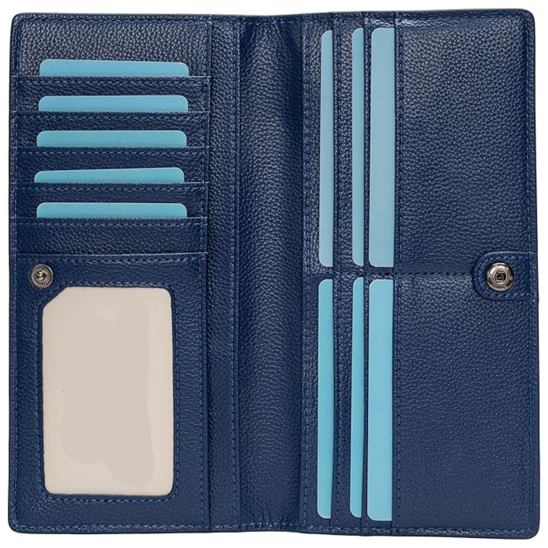 Ultra-thin RFID Blocking Leather Card Wallet - Renée-Marine blue-State of Style