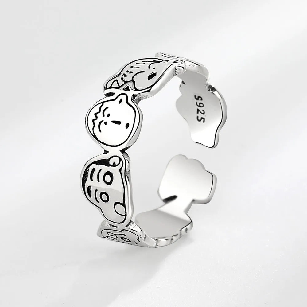 Unique Face Charm Ring | Silver Adjustable Fun Jewellery-State of Style