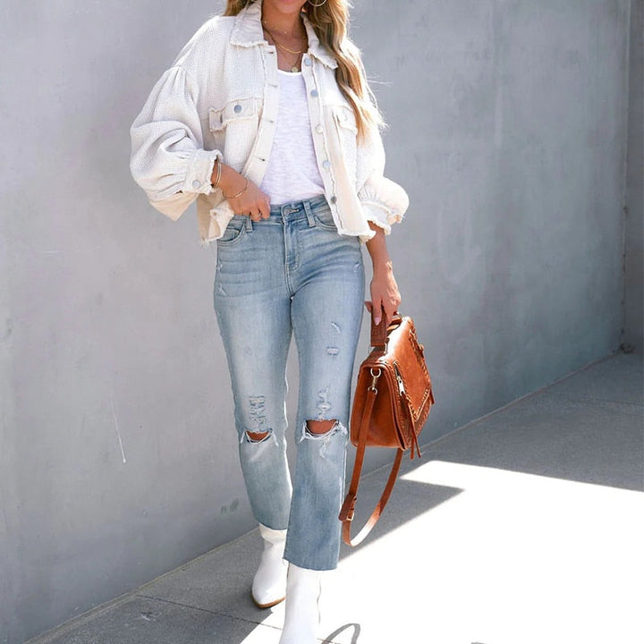 Unique Jacket with Puff Sleeves | Trendy Women's Fashion-White-S-State of Style