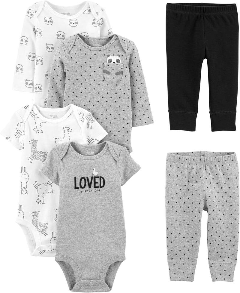 Unisex Baby 6-Piece Clothing Set-Black/Grey Text Print/White Llama/Panda-0-3 months-State of Style