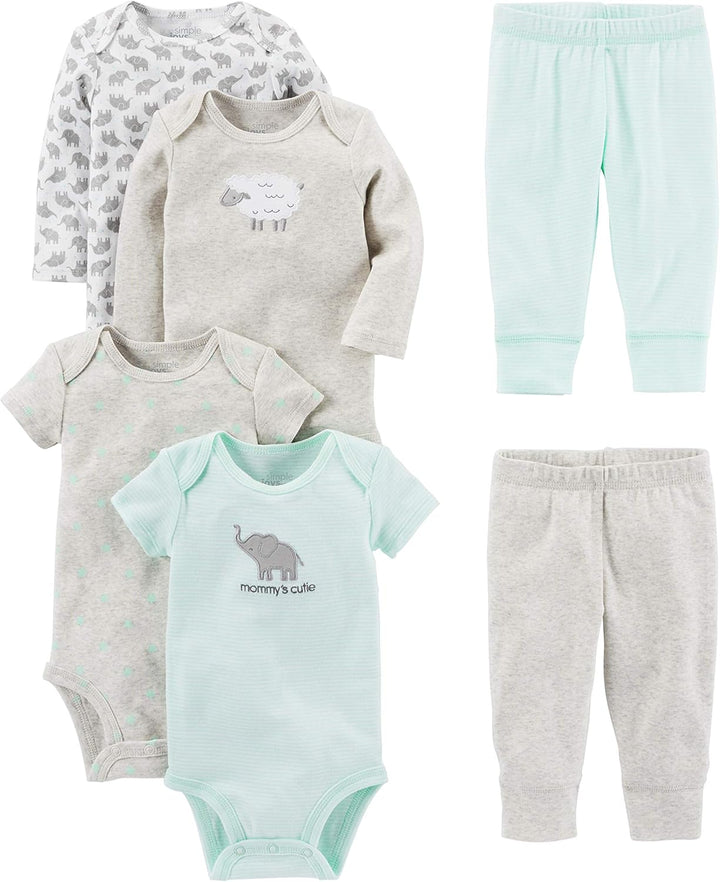 Unisex Baby 6-Piece Clothing Set-Grey/Mint green/Elephant/Lamb-0-3 months-State of Style