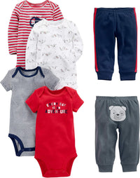 Unisex Baby 6-Piece Clothing Set-Multicolour/Beer/Dogs/Stripe/Text print-0-3 months-State of Style