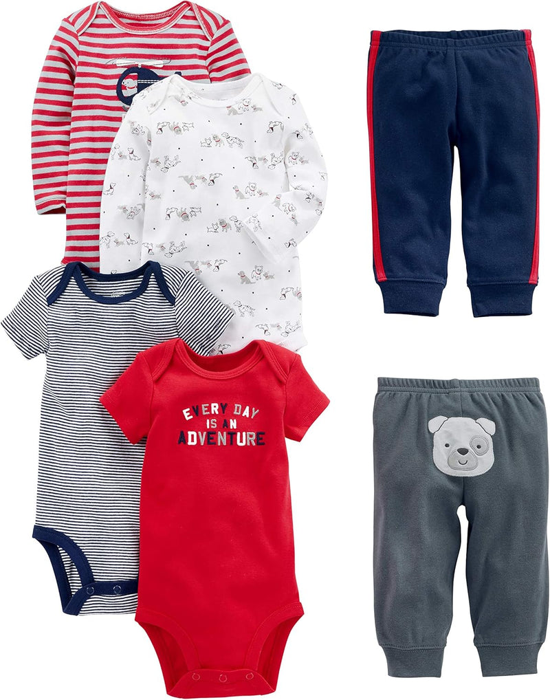 Unisex Baby 6-Piece Clothing Set-Multicolour/Beer/Dogs/Stripe/Text print-0-3 months-State of Style