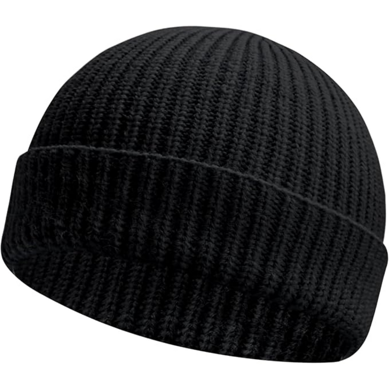 Unisex Knitted Hat with Low Turn-Up – Robin-Black-State of Style