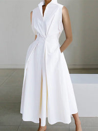 Urban White Shirt Collar Cotton Dress-White-32-State of Style