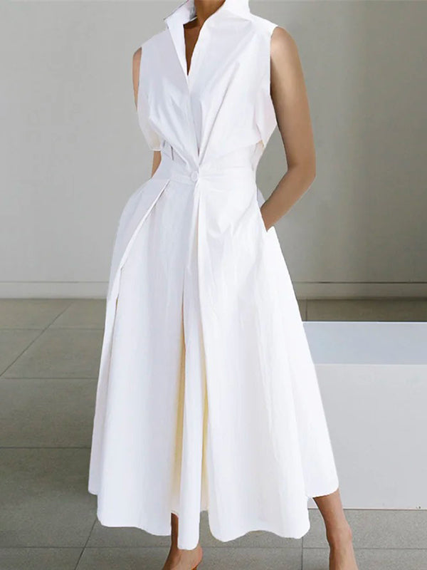 Urban White Shirt Collar Cotton Dress-White-32-State of Style