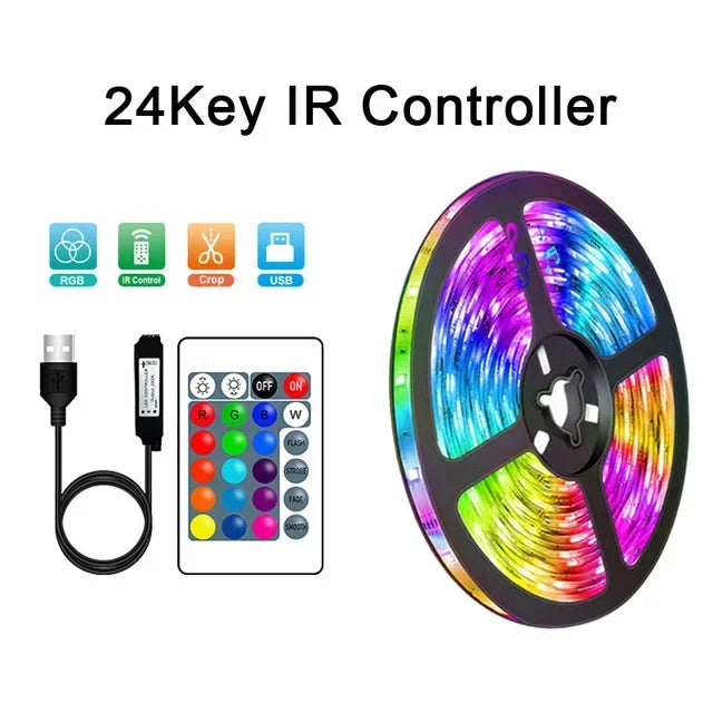 USB LED STRIP WITH COLOUR CHANGING - RGB LIGHT FOR ROOM DECORATION & TV BACKLIGHTING-3-button controller-1m-State of Style