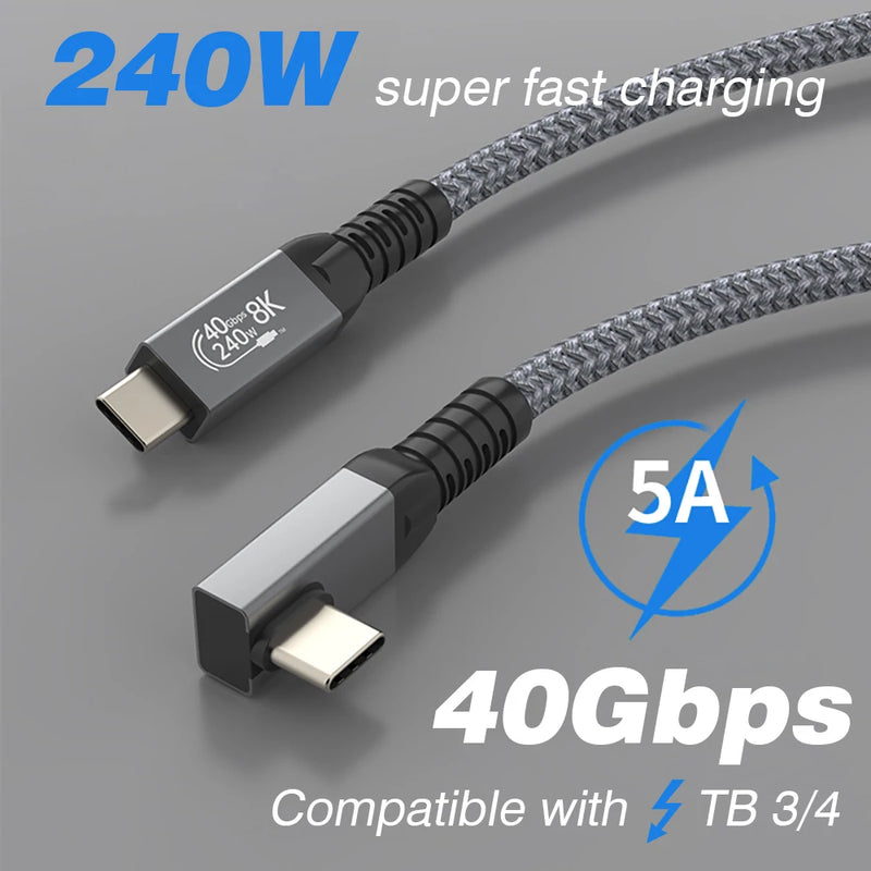 USB4 90° Angled Type-C Cable – 40Gbps, 240W Fast Charge & 8K Display (Buy 1, Take 1 FREE)-0.5m-USB4 40G 8K 2L-State of Style
