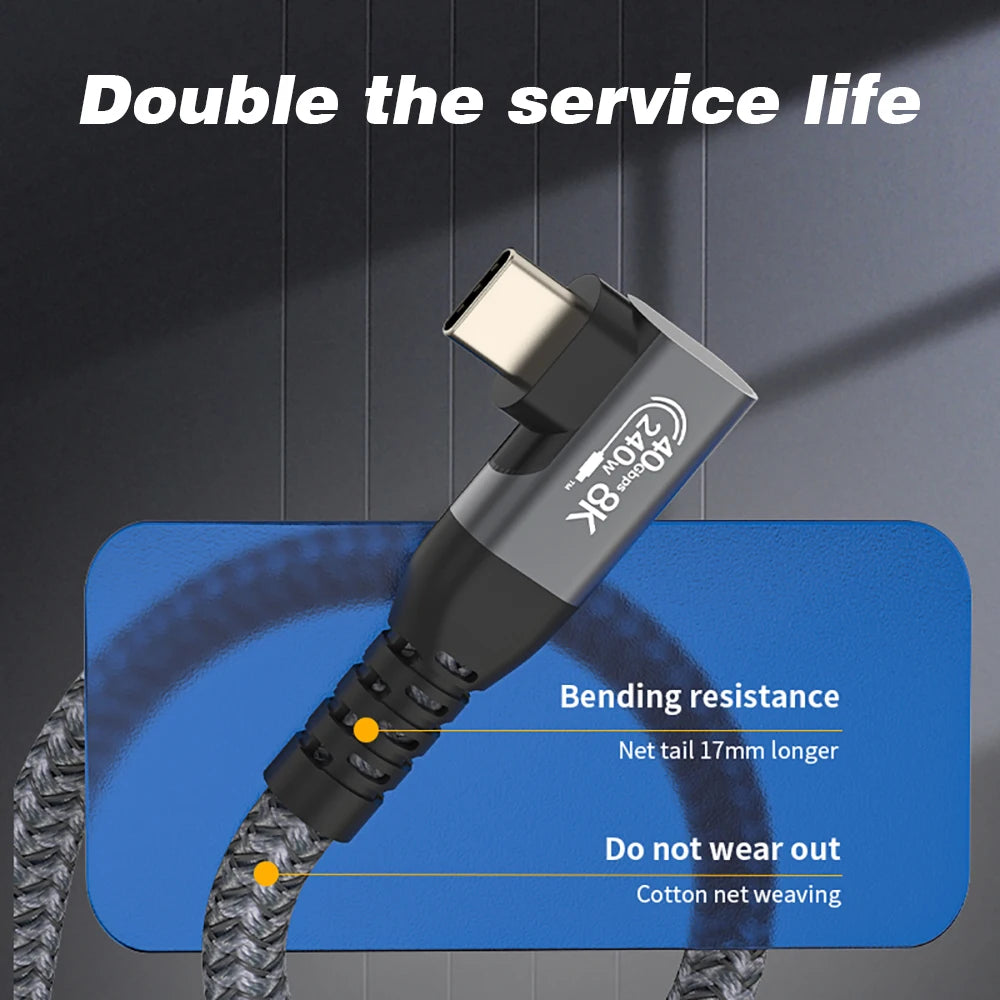 USB4 90° Angled Type-C Cable – 40Gbps, 240W Fast Charge & 8K Display (Buy 1, Take 1 FREE)-0.5m-USB4 40G 8K 2L-State of Style